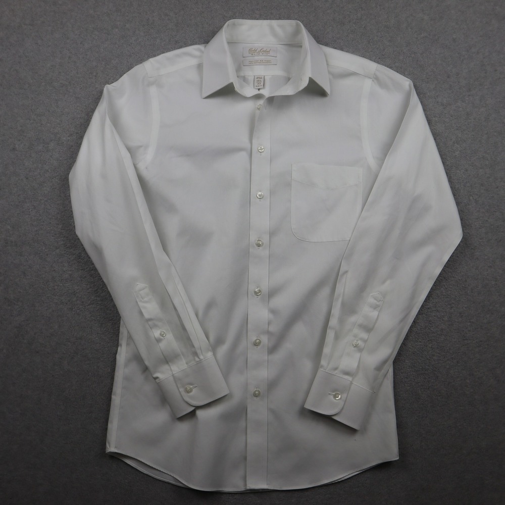 Roundtree Yorke Gold Label Dress Shirt Mens 14.5 33 Slim White Non-Iron Cotton